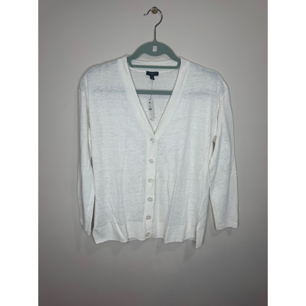 Talbots NWT White Linen Button Up Cardigan Sz P Sheer Lightweight